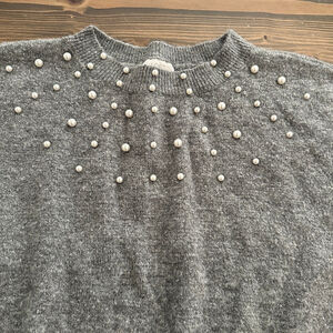 Women’s LOFT Outlet Gray Pearl Embellished Crewneck Sweater XL